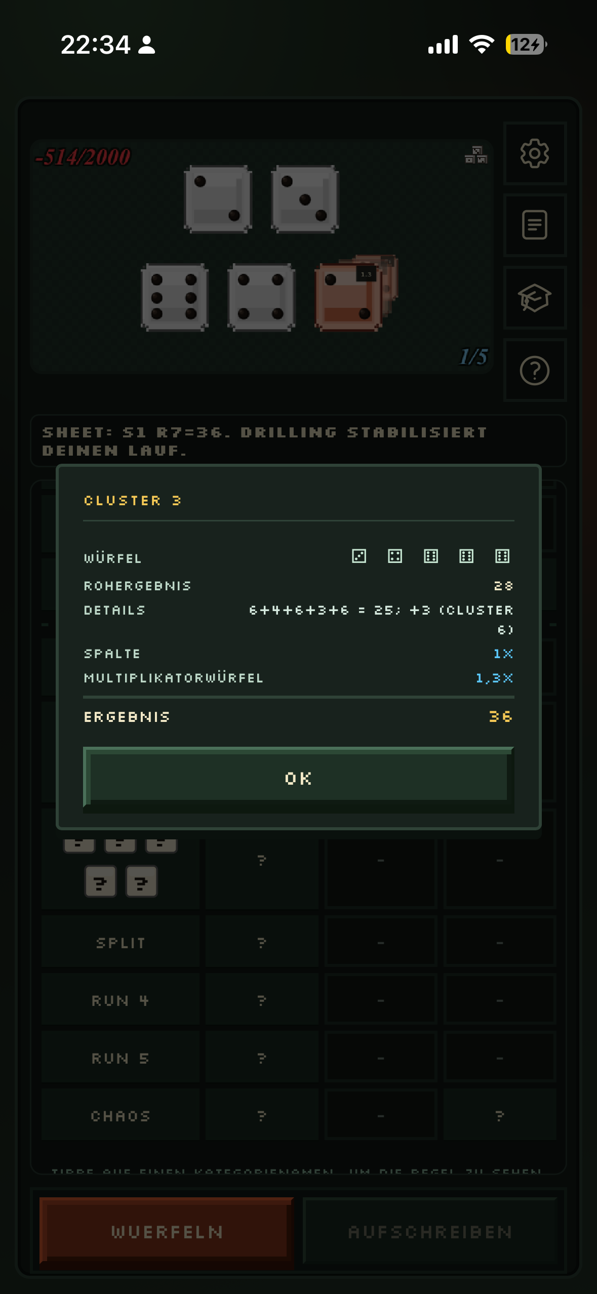 Score-Board mit Mechanik-Details