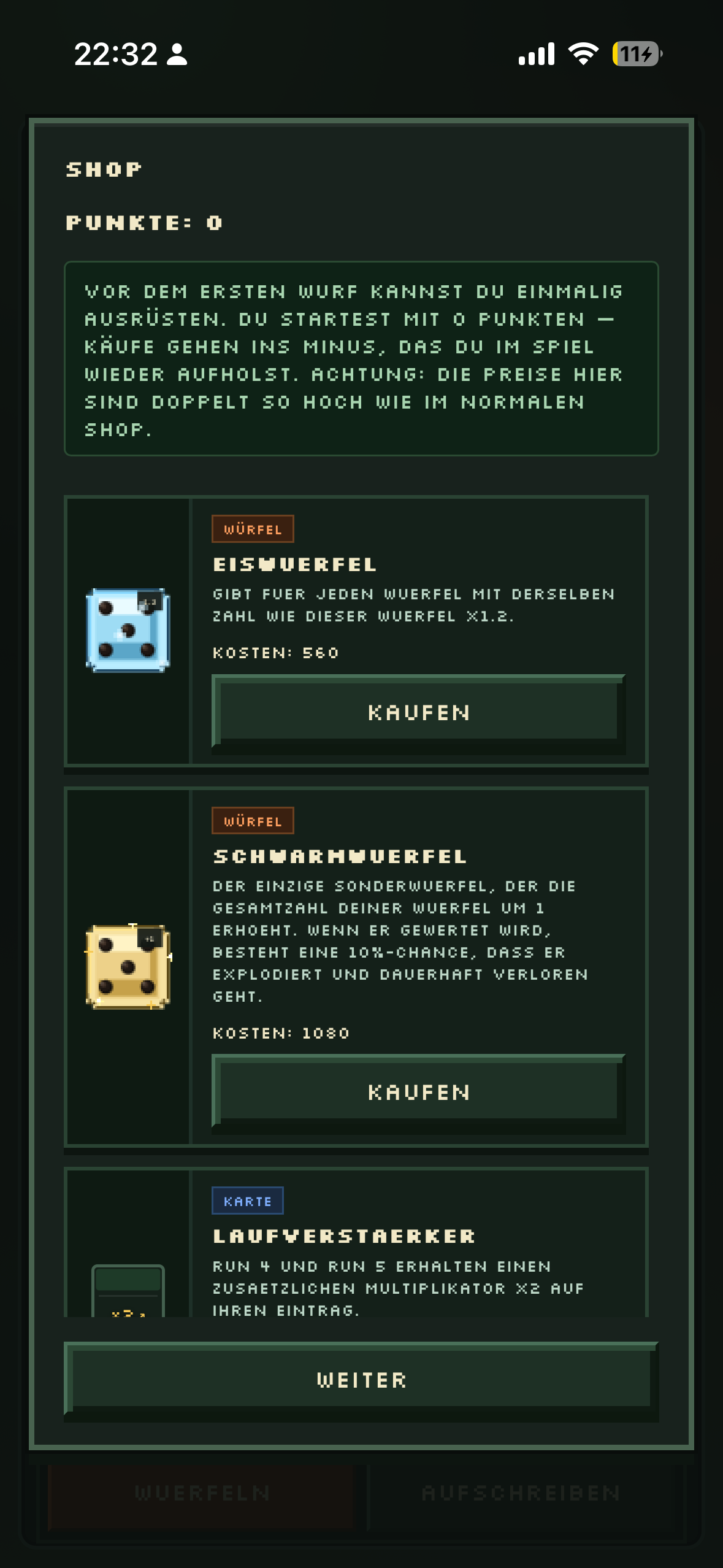 Shop mit Würfeln und Karten